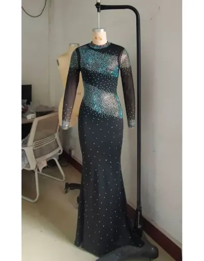 Replica Rhinestones See Through Maxi Dress #803035 $68.46 USD for Wholesale