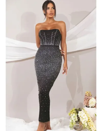 Replica Strapless Rhinestones Split Hem Maxi Dress #803036 $60.89 USD for Wholesale