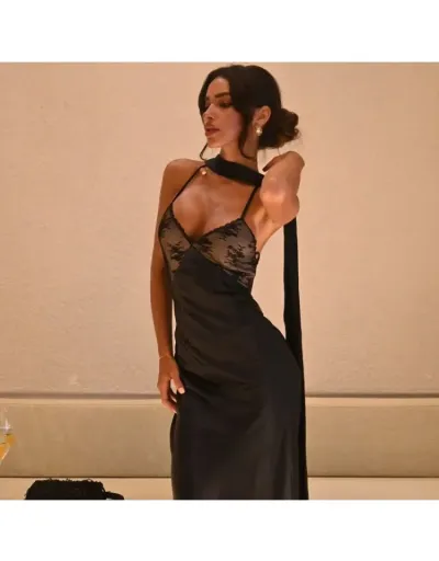 Replica Deep V Neck Halter Backless Maxi Dress #803039 $37.97 USD for Wholesale