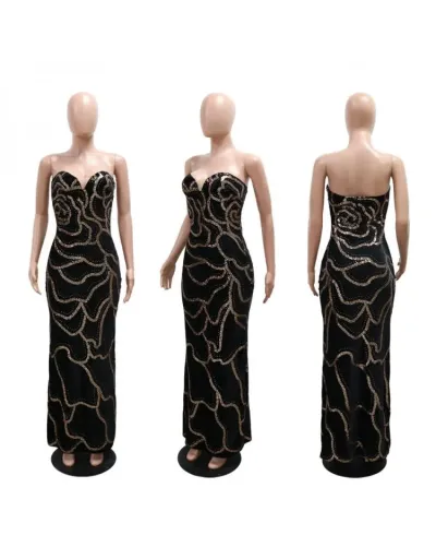 Replica Sequin Strapless V Neck Fitted Maxi Dress #803046 $46.95 USD for Wholesale