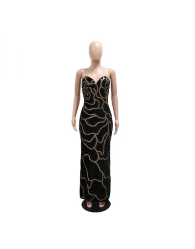 Replica Sequin Strapless V Neck Fitted Maxi Dress #803046 $46.95 USD for Wholesale