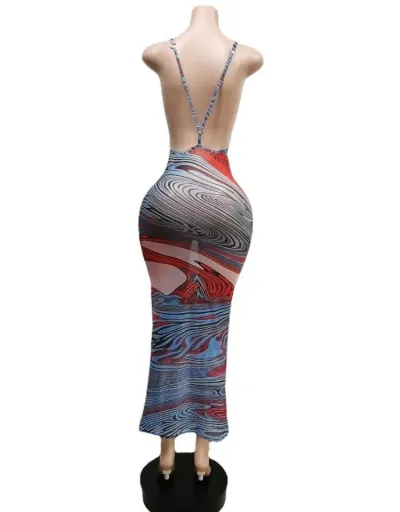 Replica Colorblock See Through Backless Maxi Dress #803053 $27.78 USD for Wholesale