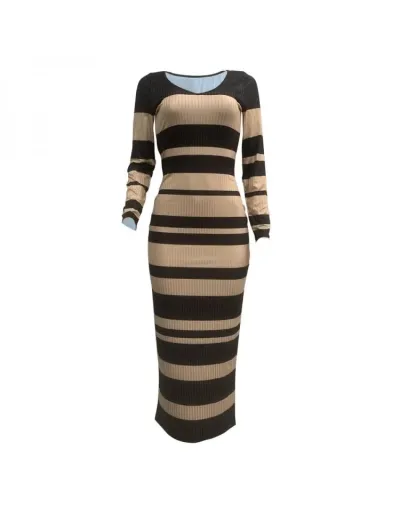 Replica Rib Striped V Neck Bodycon Maxi Dress #803056 $38.60 USD for Wholesale