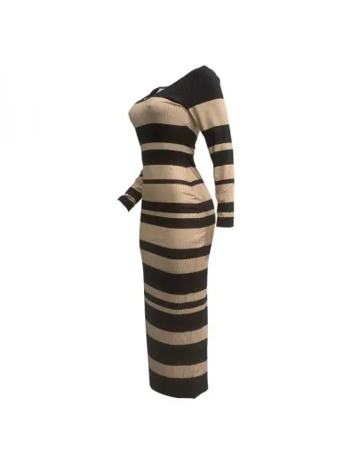 Replica Rib Striped V Neck Bodycon Maxi Dress #803056 $38.60 USD for Wholesale