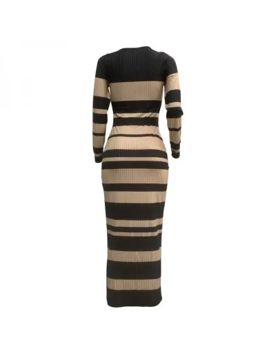 Replica Rib Striped V Neck Bodycon Maxi Dress #803056 $38.60 USD for Wholesale