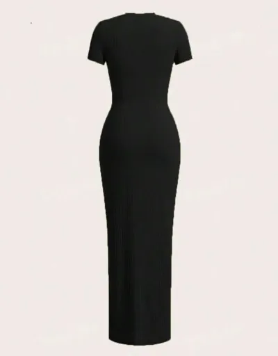 Replica Plain Color Fitted Short Sleeve Maxi Dress #803063 $24.00 USD for Wholesale