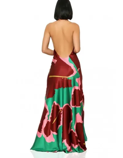 Replica Colorblock Halter Backless Split Hem Maxi Dress #803064 $41.05 USD for Wholesale