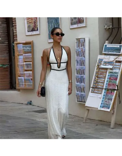 Replica Knitting Halter Backless Lace Up Maxi Dress #803065 $44.10 USD for Wholesale