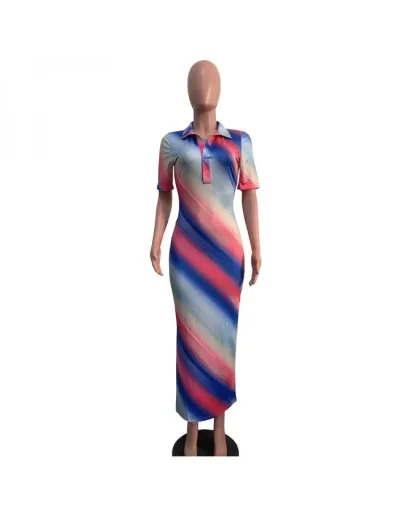 Replica Colorblock Fitted Side Slit Lapel Maxi Dress #803071 $36.57 USD for Wholesale