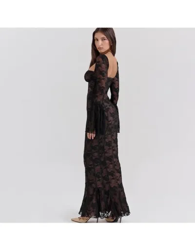 Replica Lace Tie-wrap Trumpet Sleeve Maxi Dress #803073 $87.96 USD for Wholesale