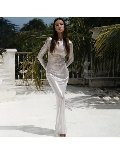 Metallic Color Sheer Long Sleeves Maxi Dress #803074 $36.57 USD, Wholesale Fashion 