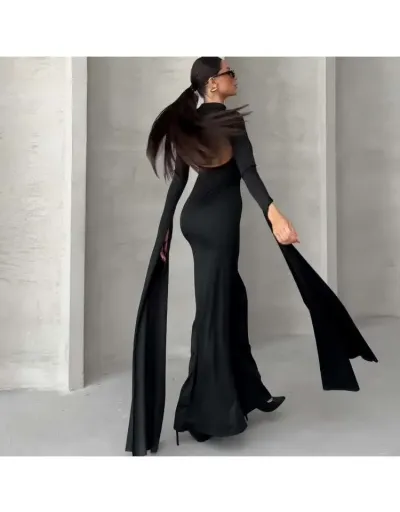 Replica Mock Neck Backless Over Sleeves Maxi Dress #803075 $36.88 USD for Wholesale