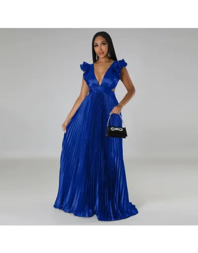 Replica Pleated Tie-wrap Backless V Neck Maxi Dress #803078 $63.11 USD for Wholesale