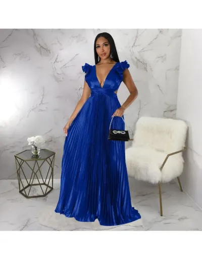 Replica Pleated Tie-wrap Backless V Neck Maxi Dress #803078 $63.11 USD for Wholesale