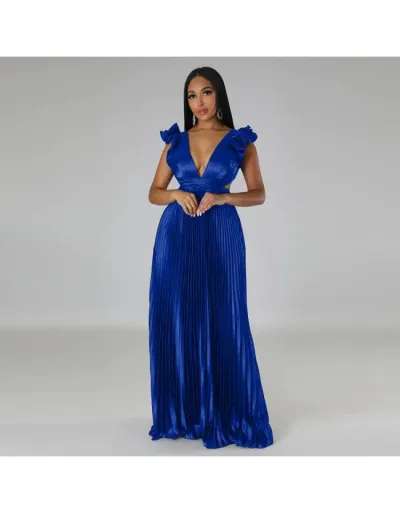 Replica Pleated Tie-wrap Backless V Neck Maxi Dress #803078 $63.11 USD for Wholesale