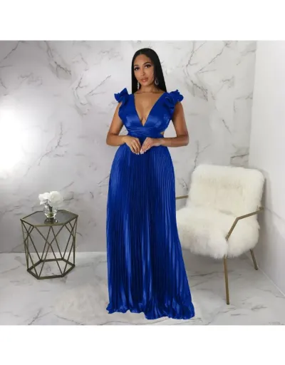 Replica Pleated Tie-wrap Backless V Neck Maxi Dress #803078 $63.11 USD for Wholesale