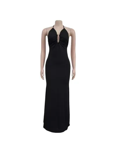 Replica Ruched Halter Backless Lace Up Maxi Dress #803087 $47.71 USD for Wholesale