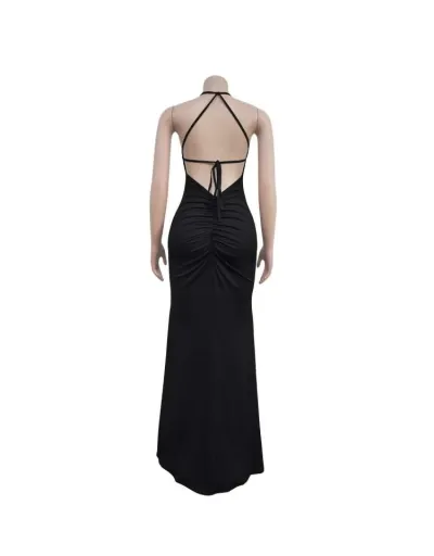 Replica Ruched Halter Backless Lace Up Maxi Dress #803087 $47.71 USD for Wholesale