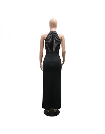 Replica Elegant Hotfix Rhinestones Split Sleeveless Maxi Dress #803091 $55.04 USD for Wholesale