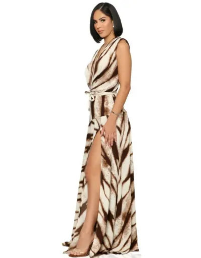 Replica Sleeveless Deep V Neck Split Hem Maxi Dress #803092 $53.22 USD for Wholesale