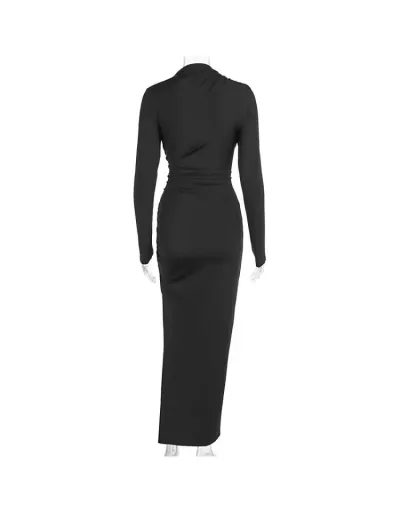 Replica Plain Color Fitted Long Sleeve Maxi Dress #803093 $26.81 USD for Wholesale