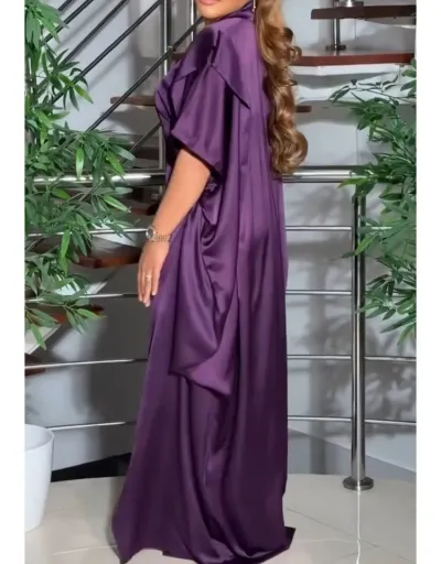 Replica Ruched Elbow Sleeve V Neck Split Hem Maxi Dress #803094 $53.14 USD for Wholesale