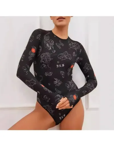 Print Bodycon Long Sleeve Bodysuits #803096 $23.25 USD, Wholesale Fashion Bodysuits