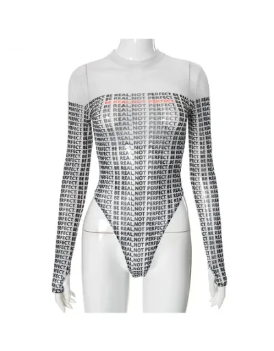 Replica Letter Printed See Through Fitted Bodysuits #803103 $20.00 USD for Wholesale