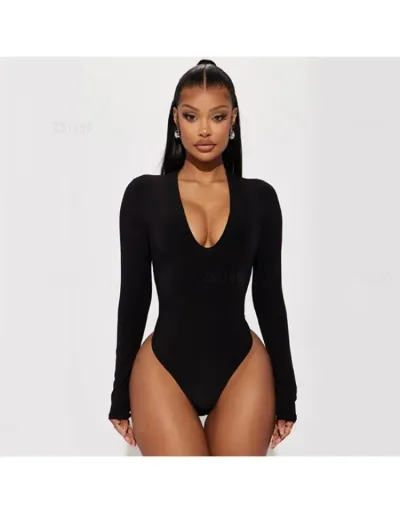 Pure Color Long Sleeve Bodycon Bodysuits #803105 $17.99 USD, Wholesale Fashion Bodysuits