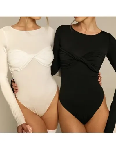 Replica Knot Ruched Long Sleeve High Rise Bodysuits #803116 $22.93 USD for Wholesale