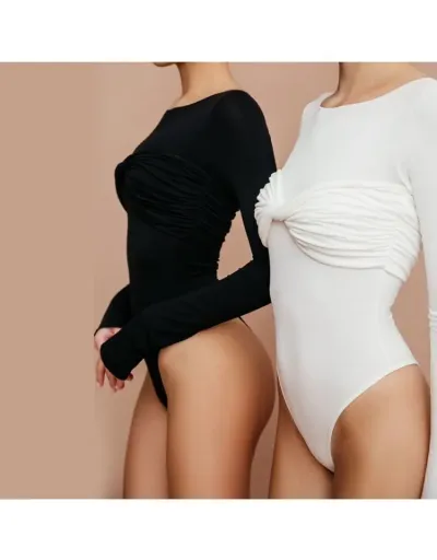 Replica Knot Ruched Long Sleeve High Rise Bodysuits #803116 $22.93 USD for Wholesale