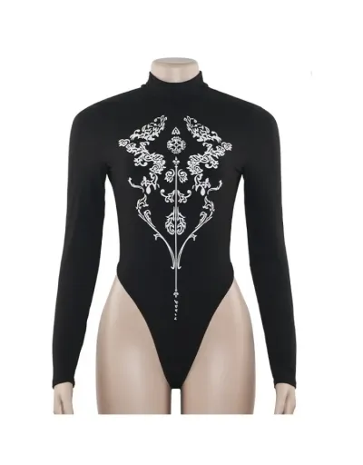 Replica Print Round Neck Long Sleeve Fitted Bodysuit #803117 $20.09 USD for Wholesale