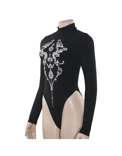 Replica Print Round Neck Long Sleeve Fitted Bodysuit #803117 $20.09 USD for Wholesale