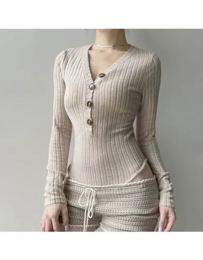 Knitting V Neck Long Sleeve Bodycon Bodysuits #803118 $30.26 USD, Wholesale Fashion Bodysuits