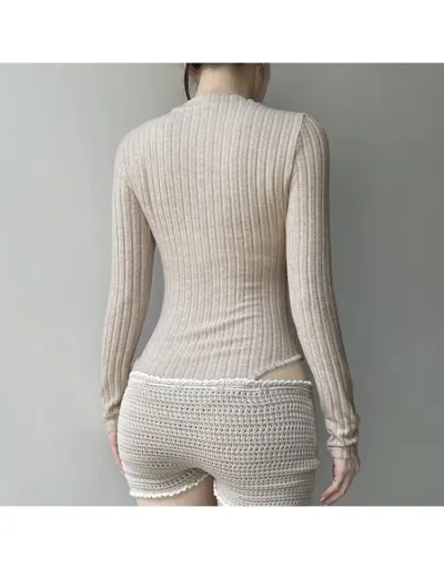 Replica Knitting V Neck Long Sleeve Bodycon Bodysuits #803118 $30.26 USD for Wholesale