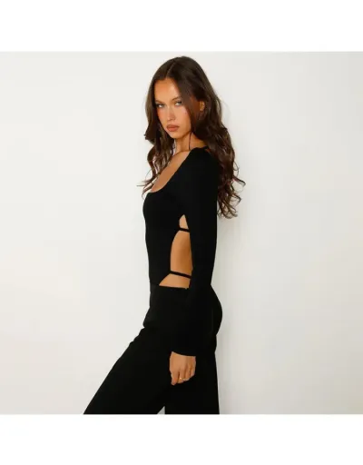 Replica Patchwork Tie-wrap Backless Long Sleeve Bodysuits #803128 $22.44 USD for Wholesale