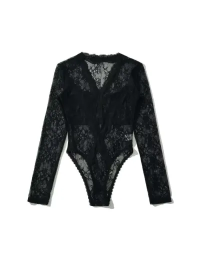 Replica Lace V Neck Long Sleeve Bodysuits #803129 $36.69 USD for Wholesale