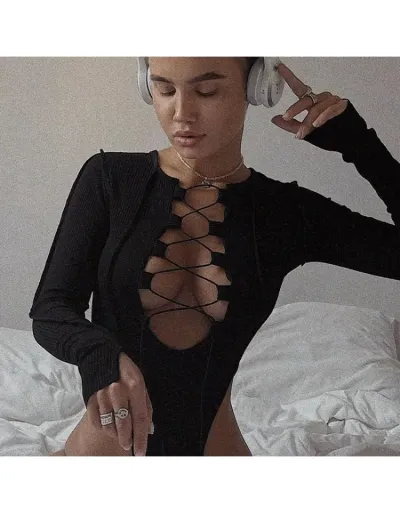 Seam Line Lace-Up Fitted Long Sleeve Bodysuits #803130 $21.00 USD, Wholesale Fashion Bodysuits