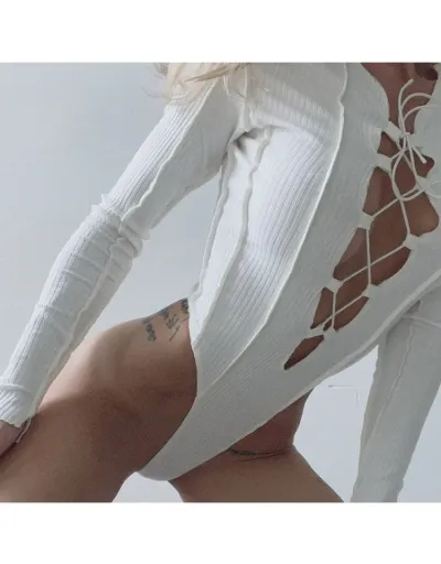 Replica Seam Line Lace-Up Fitted Long Sleeve Bodysuits #803130 $21.00 USD for Wholesale