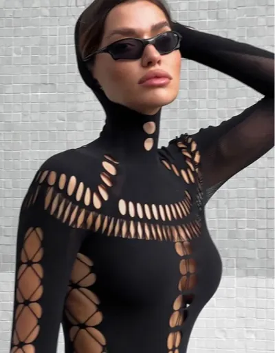 Replica Hollow Out Turtleneck Fitted Bodysuits #803137 $22.23 USD for Wholesale