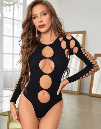 Hollow Out Patchwork Fitted Bodysuits #803144 $20.25 USD, Wholesale Fashion Bodysuits