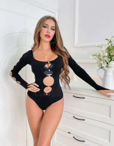 Hollow Out See Through Fitted Bodysuits #803146 $13.73 USD, Wholesale Fashion Bodysuits