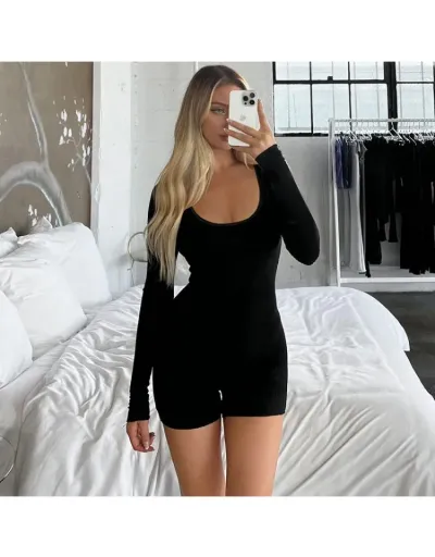 Replica Solid Color U Neck Bodycon Long Sleeve Bodysuits #803149 $19.36 USD for Wholesale