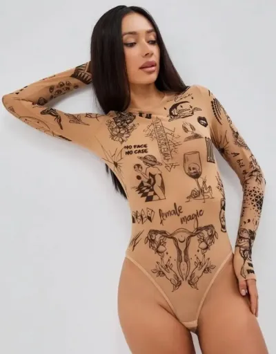 Replica See Through Crewneck Bodycon Bodysuits #803152 $20.83 USD for Wholesale