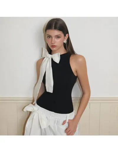 Replica Bow Colorblock Sleeveless Bodysuits #803160 $22.49 USD for Wholesale