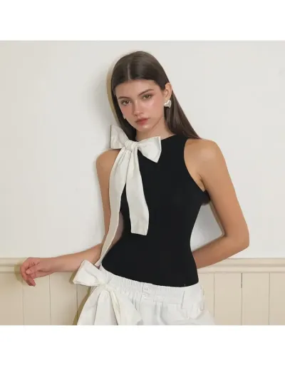 Replica Bow Colorblock Sleeveless Bodysuits #803160 $22.49 USD for Wholesale