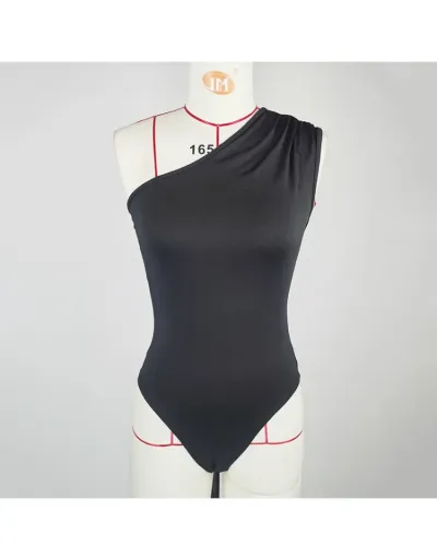 Replica Inclined Shoulder Ruched Slim Bodysuits #803164 $17.91 USD for Wholesale