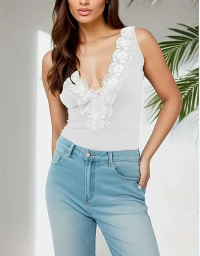 Lacework Deep V Neck Backless Bodysuits #803165 $23.69 USD, Wholesale Fashion Bodysuits