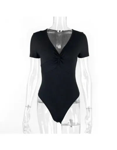 Replica Twist Front V Neck Rib Bodysuits #803167 $21.62 USD for Wholesale