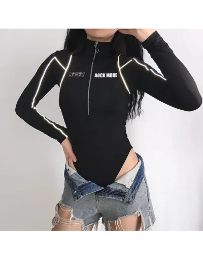 Colorblock Zipper Patchwork Bodysuits #803173 $20.93 USD, Wholesale Fashion Bodysuits